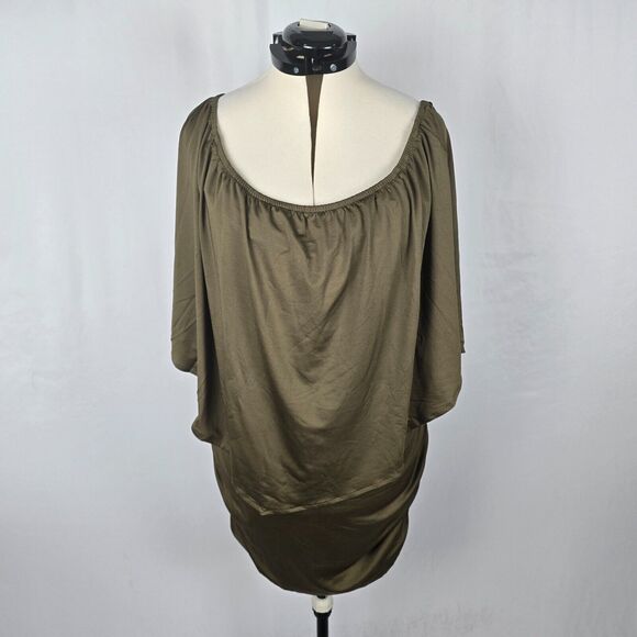 Yincro Dress Women's 2XL Olive Bodycon with Oversized Top Ruffles Mini NWT - Picture 1 of 16